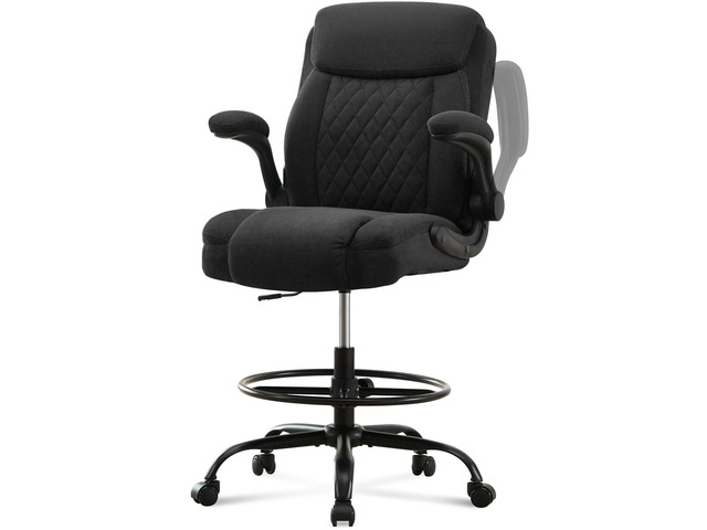 Drafting Chair Tall Office Chair for Standing Desk, Ergonomic Tall Desk Chair with Adjustable Foot Ring, Flip-Up Armrests, Lumbar Support,...