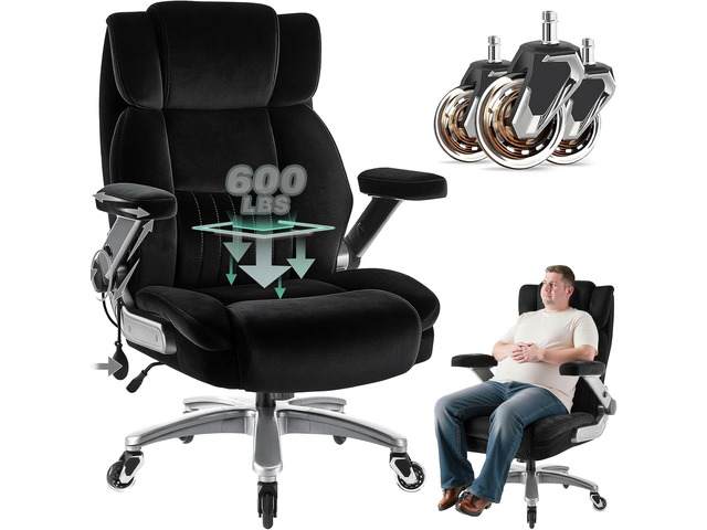 Fabric 600LBS Heavy Duty Office Chair with 5D Flip Arms for Heavy People,Comfy Cloth Big and Tall Desk Chair with Pocket Spring Cushion,High Back...