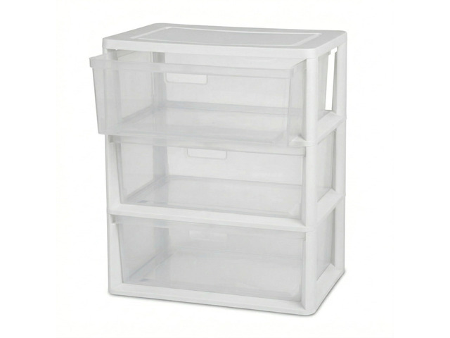 Wide 3-Drawer Storage Organizer Tower with Removable Clear Plastic Bins - 15.6' x 21' x 25.2', Tool-Free Assembly Drawer Unit with Carry Handles,...