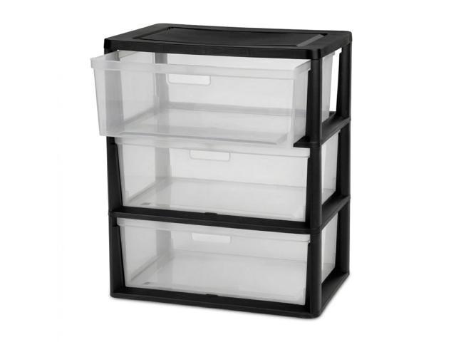 Wide 3-Drawer Storage Organizer Tower with Removable Clear Plastic Bins - 15.6' x 21' x 25.2', Tool-Free Assembly Drawer Unit with Carry Handles,...