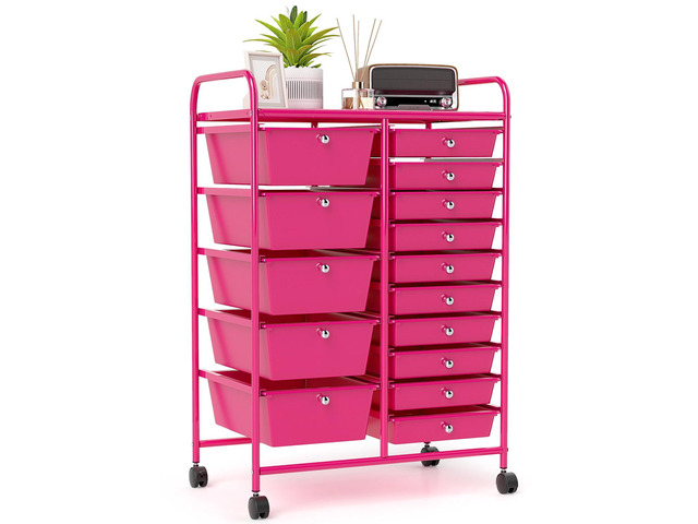 15-Drawer Rolling Storage Cart, Mobile Utility Cart on Wheels, Removable & 2-Sized Storage Drawers for Home, Study, Office, School,Paper Organizer...