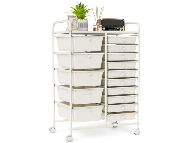 15-Drawer Rolling Storage Cart, Mobile Utility Cart on Wheels, Removable & 2-Sized Storage Drawers for Home, Study, Office, School,Paper Organizer...
