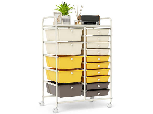 15-Drawer Rolling Storage Cart, Mobile Utility Cart on Wheels, Removable & 2-Sized Storage Drawers for Home, Study, Office, School,Paper Organizer...