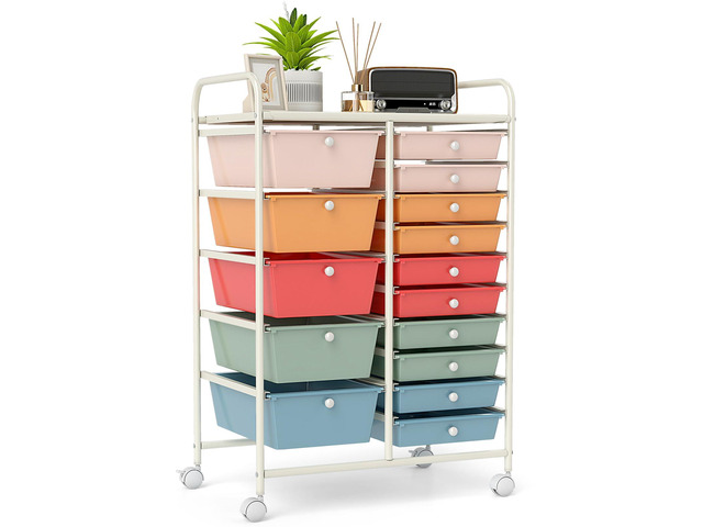 15-Drawer Rolling Storage Cart, Mobile Utility Cart on Wheels, Removable & 2-Sized Storage Drawers for Home, Study, Office, School,Paper Organizer...