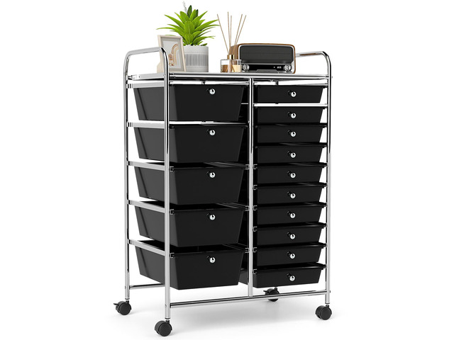 15-Drawer Rolling Storage Cart, Mobile Utility Cart on Wheels, Removable & 2-Sized Storage Drawers for Home, Study, Office, School,Paper Organizer...