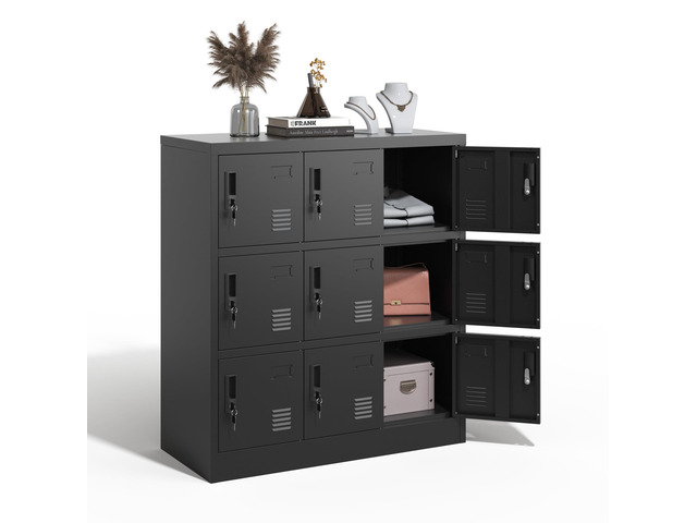 Metal Locker Storage Cabinet with 9 Door, Storage Lockers for Employee, Black Steel Employee Lockers with Lock, Office Gym Storage Locker for...
