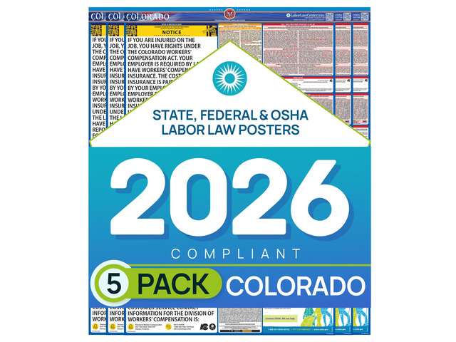 Labor Law Posters Colorado 2026, 5-Pack, State, Federal Workplace Notices Colorado State Federal Workplace Notices With OSHA, EEOC, FMLA, Minimum...