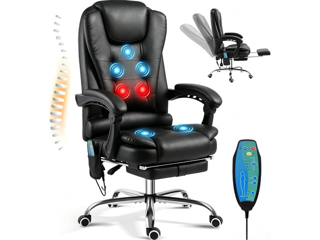 Massage Office Chair w/Heat Function & Footrest 7 Points Massage Office Chair Ergonomic Office Chair Leather Executive Home Desk Chair, High Back,...
