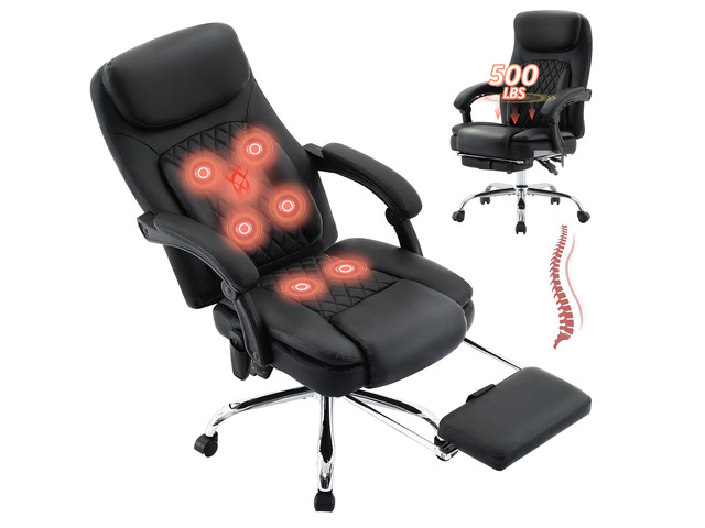 500LBS Massage Office Chair, Reclining 6 Points Vibration and Heat Desk Chair with Foot Rest, Ergonomic Executive Office Chairs, Comfy Wider &...