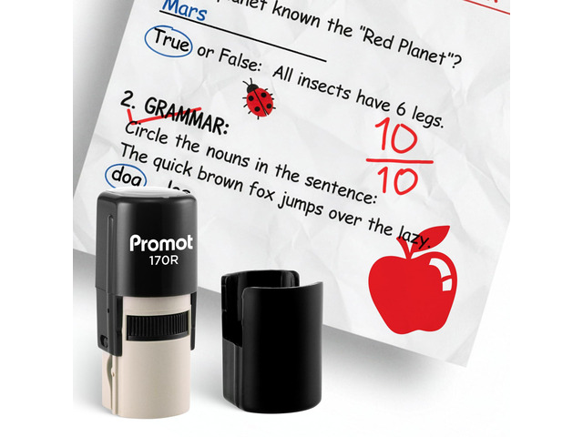 Teacher Self-Inking Stamp, Round Rubber Stamp (Red Apple) Encourages Student Engagement, Makes Grading Faster, Crisp & Consistent Impressions,...