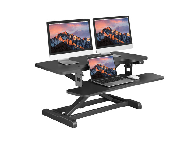35' Electric Standing Desk Converter,Height Adjustable Riser for Office Home, Monitor and Laptop Workstation with Large Keyboard Tray, Black Color