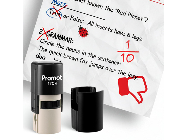 Teacher Self-Inking Stamp, Round Rubber Stamp (Thumbs Down Red) Encourages Student Engagement, Makes Grading Faster, Crisp & Consistent...
