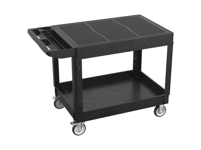 Large Garage Flat Top Utility Cart, Heavy Duty 2 Shelf Tool Cart Service Cart Rolling Push Carts with Ergonomic Handle 5' Swivel Casters