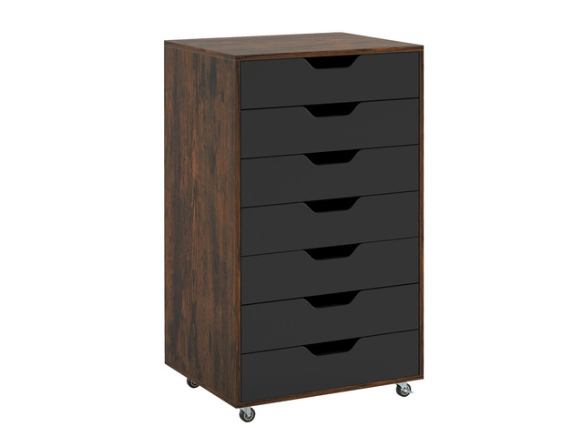 7 Drawers Filing Cabinet, Vertical File Cabinet for Home Office, Mobile Under Desk Office Storage Cabinets with Wheels (Rustic Brown)