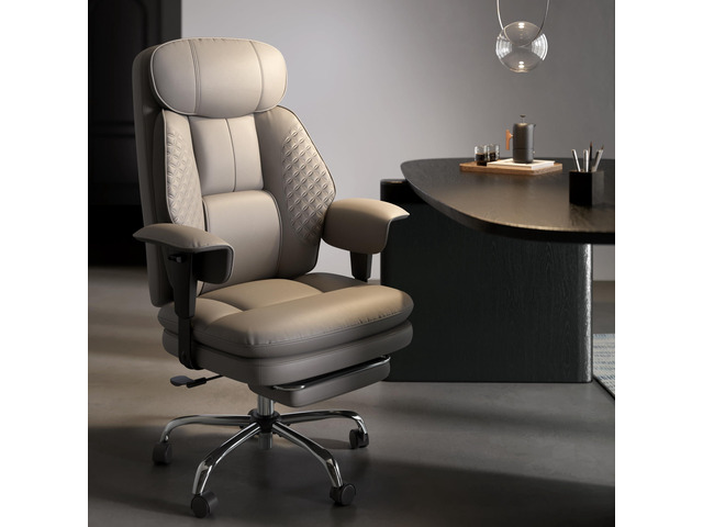 Leather Big and Tall Office Chair Ergonomic, Footrest, Grey High Back Desk Chair, Computer Chair with Adjustable Armrests, Rocking Function,...