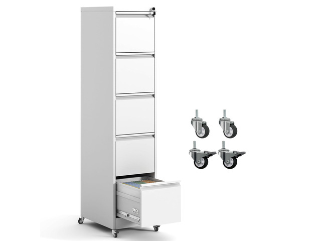 5 Drawer Locking File Cabinet with Wheels,Metal Filing Cabinets White Rolling File Cabinet for Home Office,Heavy Duty Storage Cabinet for...
