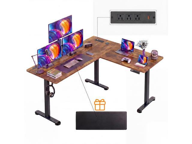 63 L Shaped Standing Desk with Charging Station,Supports Left and Right Swapping,Electric Height Adjustable Corner Stand Up Desk. Free Hook,...