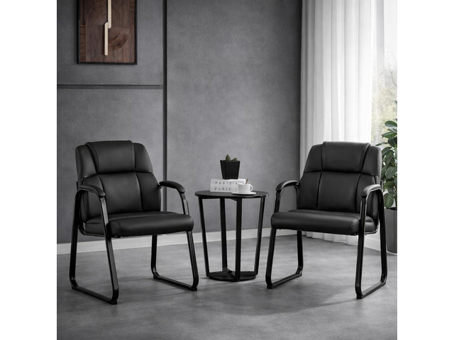Office Guest Chairs, Leather, Sled Base, Set of 2 Waiting rooms, reception areas, conference rooms, ergonomic support, padded armrests, no...