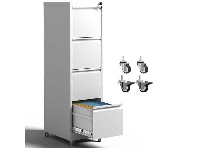 4 Drawer Locking File Cabinet with Wheels,Metal Filing Cabinets White Rolling File Cabinet for Home Office,Heavy Duty Storage Cabinet for...