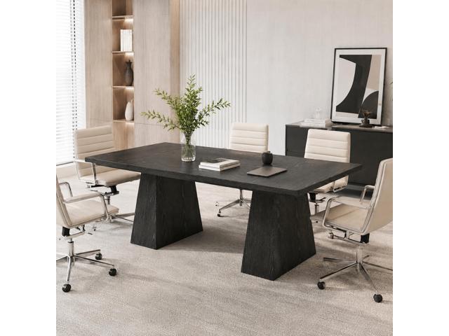 5FT Conference Table, Rectangular Meeting Table, Black,Modern 63' Office Table with Pedestal Base for 4-6Heavy-Duty Conference Room Table for...