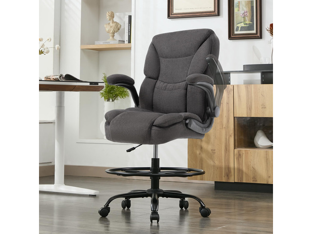 500LBS Drafting Chair, High Back Safer Standing Desk Chair, Executive Tall Office Chair with Flip-up Armrests, Upholstered Fabric Task Chair,...
