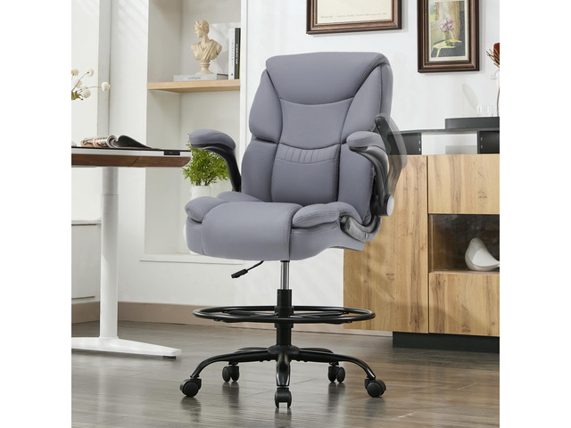 500LBS Drafting Chair, High Back Safer Standing Desk Chair, Executive Tall Office Chair with Flip-up Armrests, Upholstered PU Leather Task Chair,...