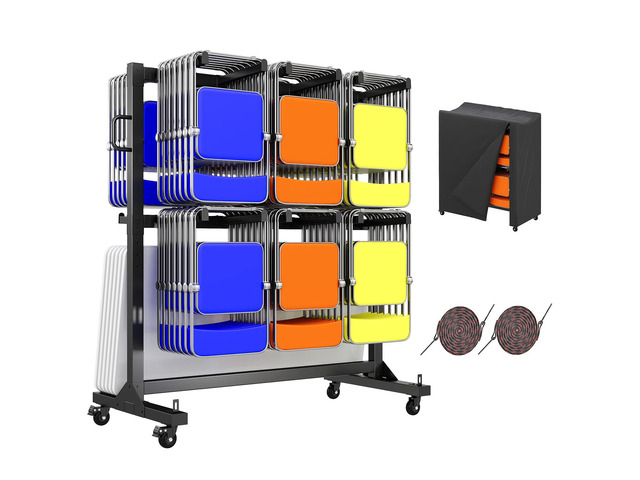 Folding Chair Rack and Table Cart for 84 Chairs or 12 Tables Heavy-Duty Folding Chair Cart with 1100 LBS Capacity, PU Wheels, Dust Cover and...