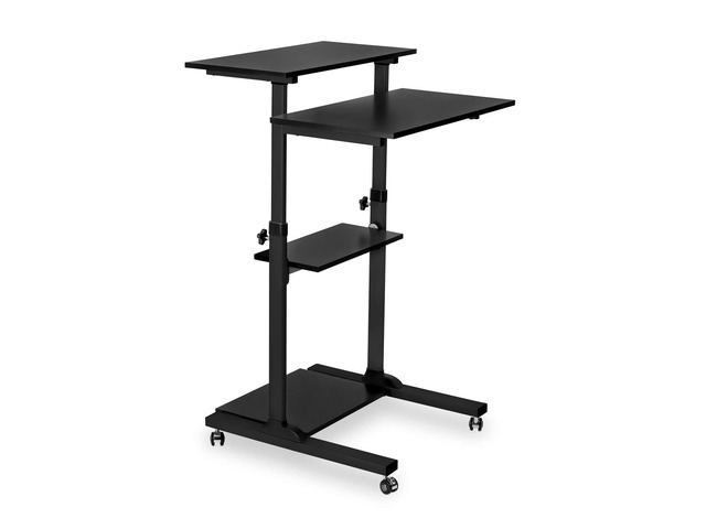 Black Rolling Standing Desk, Adjustable Height up to 54.7', Portable Laptop Podium Desk on Wheels, Mobile Computer Workstation with 4 Shelves 27.5'...