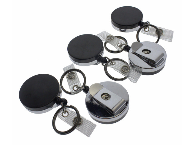 5 Pack - Heavy Duty Retractable Badge Reel with Key Ring - All Metal Casing Card & Key Holders with Thick Nylon Cord, Belt Clip, Reinforced ID...