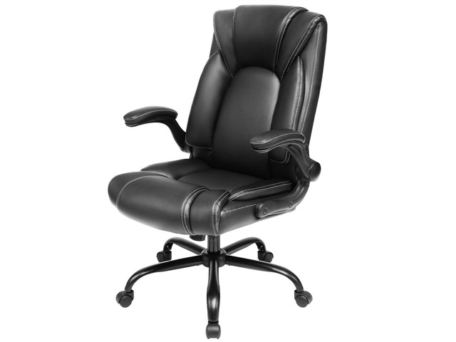 Flip-Up Arms Executive Office Chair, 300lbs, Hydrolysis-Resistant Leather Flip-up arms, waterfall pads. 5-year durable leather. Sturdy BIFMA,...