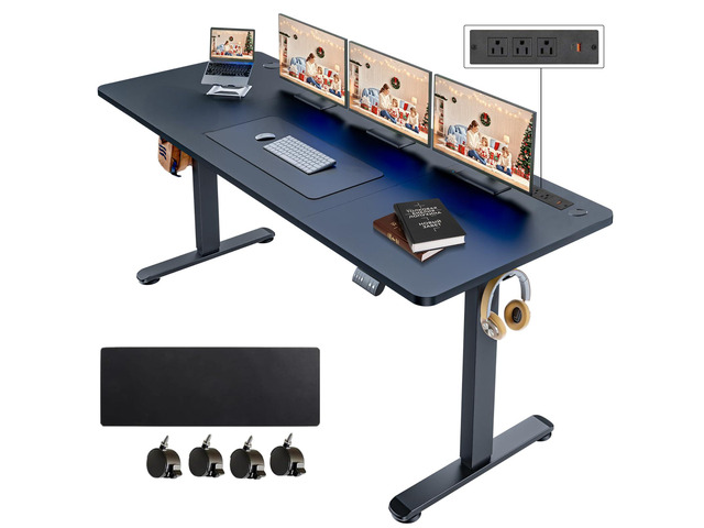 Electric Standing Desk with Power Outlets and USB-C Port, 70 x 27 Inches Adjustable Height Sit Stand Up Desk for Home Office, Adjustable Desk with...