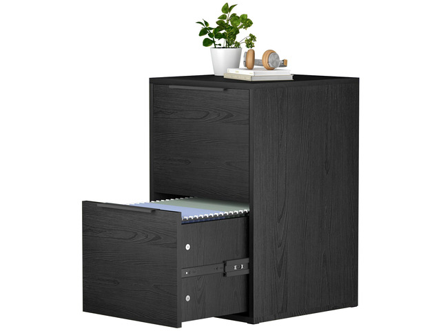 Two Drawer File Cabinet, Black Wood Filing Cabinets for Letter Size/Hanging Files, Small Under Desk File Cabinets for Home Office, Assembly Required