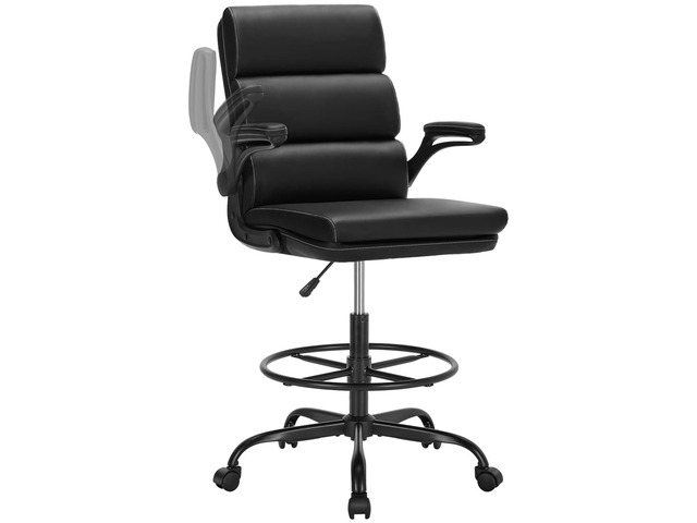 Drafting Chair, Tall Office Chair with Footrest for Standing Desk 3-zone backrest and dual-layer cushion add comfort; 90Â° flip-up armrests plus...