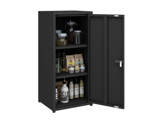 Metal Storage Cabinet with Lock, 3 Adjustable Shelves Single Door Steel Locker for Home, Office & Garage (Black)
