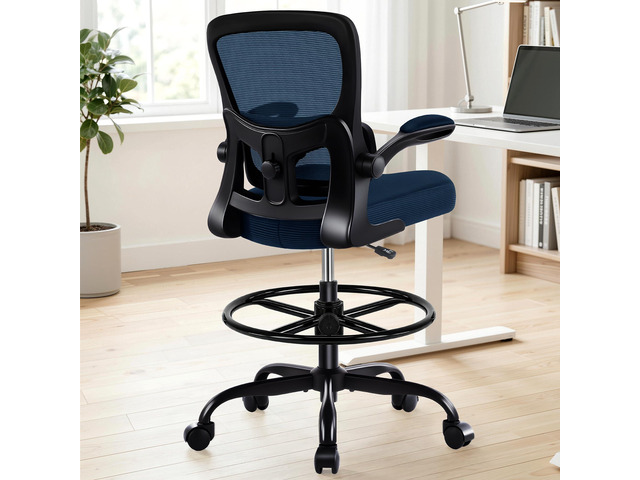 Drafting Chair - Ergonomic Tall Office Chair with Lumbar Support and Flip-up Armrests - High Standing Desk Chair Breathable Mesh with Adjustable...