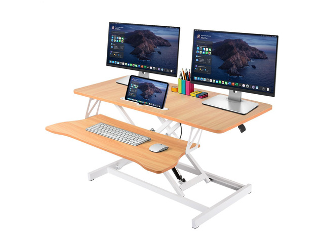 37' Height Adjustable Standing Desk Converter, Stand up Desk Riser Two Monitor Standing Desk, 5.9'-18.8' Height Adjustable Laptop Workstation...