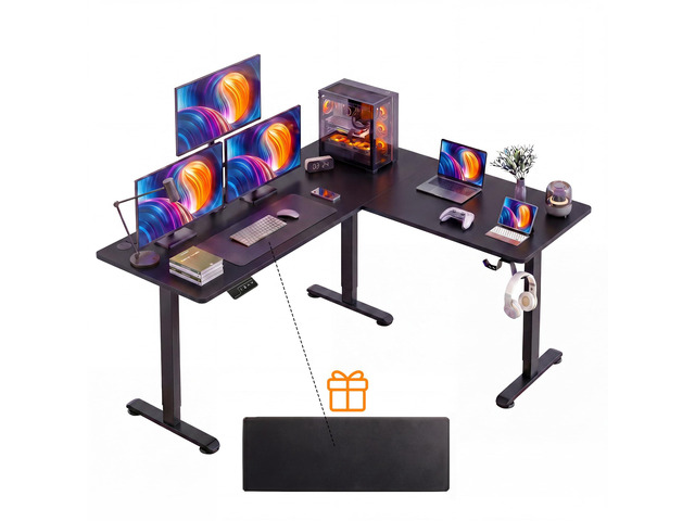 63 L Shaped Standing Desk,Electric Height Adjustable Corner Stand Up Desk, Ergonomic Sit Stand Home Office Computer Desk with Splice Board (Black)