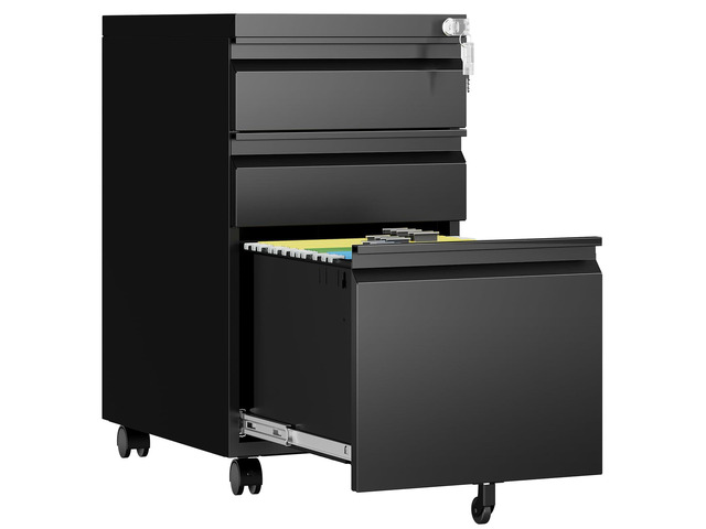 3 Drawer Mobile File Cabinet with Lock, Rolling Filing Cabinets for Home Office, Under Desk Small File Cabinet Three Drawers for Legal/Letter/A4...