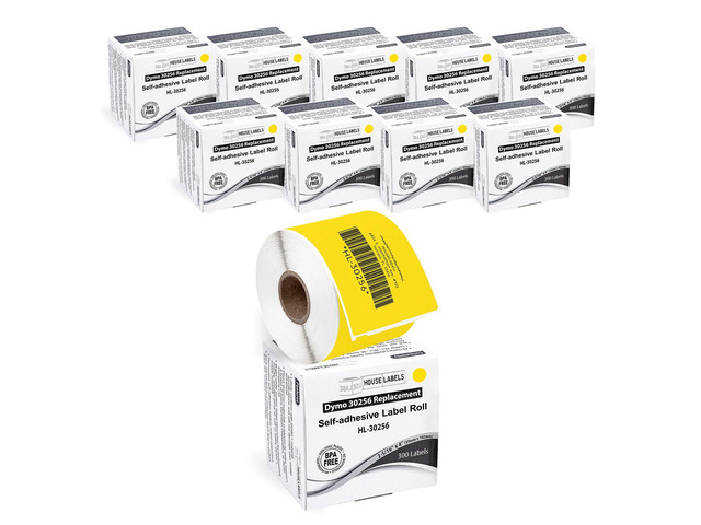 Compatible with Dymo 30256 Labels, Yellow, 2-5/16' x 4' Shipping Labels; Compatible With Dymo LW 450, 4XL (Not 5**, 5XL), Rollo & Zebra; 10 Rolls...