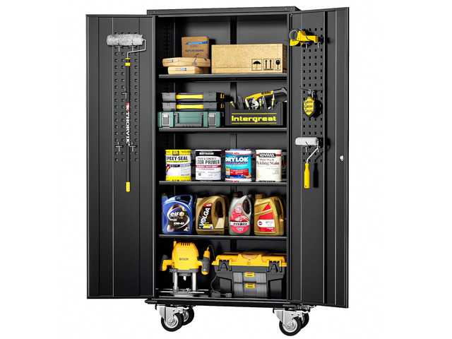 Rolling Metal Cabinet with Wheels, 72' Locking Storage Cabinet with Adjustable Shelves, Large Capacity Pulley Cabinets for Home Office, School,...