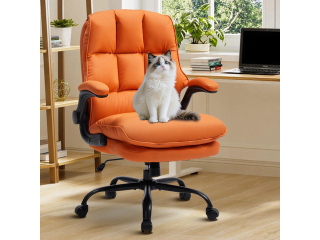 Comfy Office Chair Soft and Double Cushioned Ergonomic Computer Desk Chair Suitable for Long Hours Executive Office Chair with Flip-up Armrests...