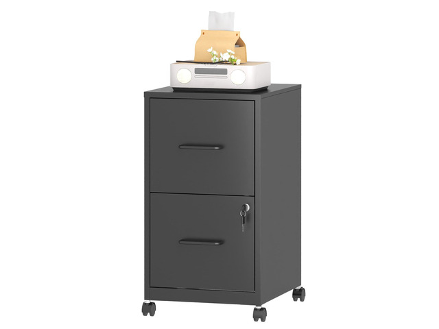 2-Drawer Mobile File Cabinet with Lock and Wheels Under Desk Vertical Filing Cabinets Steel Rolling Storage Cabinet for Home Office Letter Files,...