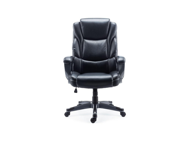 Mcallum Manager Office Chair, Bonded Leather, Swivel, Black Adjustable height task chair with wheels for executive offices or desks