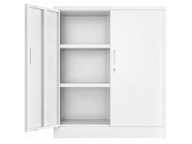 Metal Storage Cabinet, Garage Storage Cabinet with 2 Adjustable Shelves, Locking Short Storage Cabinet for Office Garage Home, White Metal Cabinets...