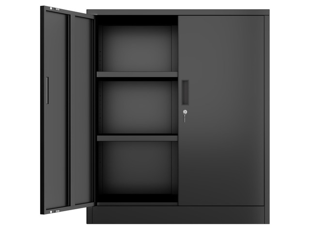 Metal Storage Cabinet, Garage Storage Cabinet with 2 Adjustable Shelves, Locking Short Storage Cabinet for Office Garage Home, Black Metal Cabinets...