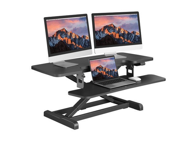 40' Electric Standing Desk Converter Height Adjustable Riser for Office Home,Dual Monitor and Laptop Workstation with Large Keyboard Tray, Black Color