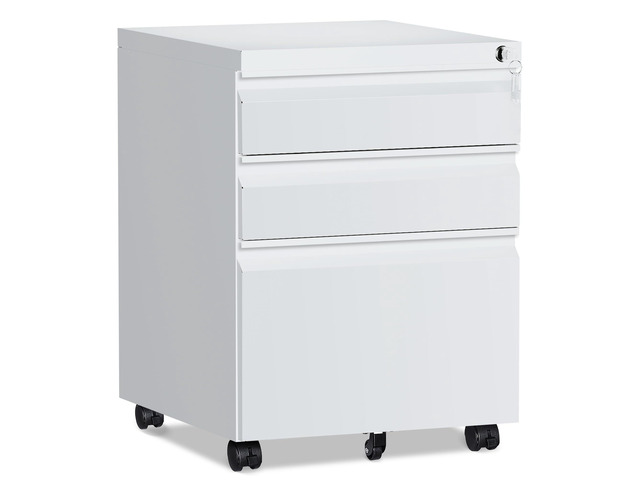 3 Drawer File CabinetMobile Filing Cabinet with Lock and WheelsUn-Assembled Metal Under Desk File Cabinets for A4/Letter/Legal SizeWhite