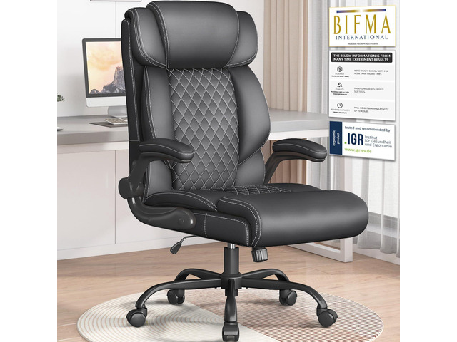 Office Chair-Executive High Back Breathable Big and Tall Office Chair Flip-up Armrests Lumbar Support-Ergonomic Leather Rolling Swivel Chair with...