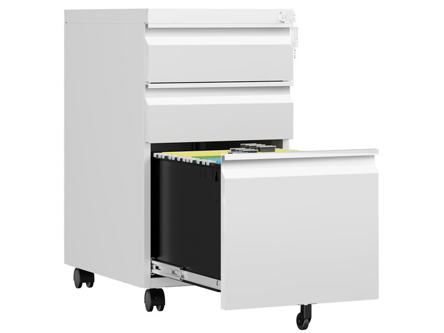 3 Drawer Mobile File Cabinet with Lock, Rolling File Cabinets for Home Office, Under Desk Small File Caninet on wheels, Metal Vertical White Filing...