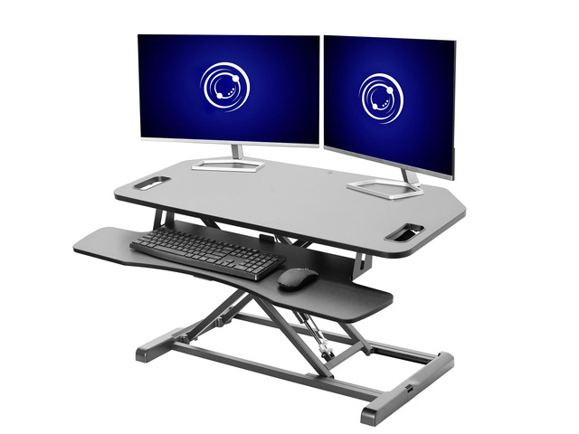 Extra Wide 38 inch Corner Desk Converter, K Series, Height Adjustable Sit to Stand Riser, Dual Monitor and Laptop Workstation with Wide Keyboard...